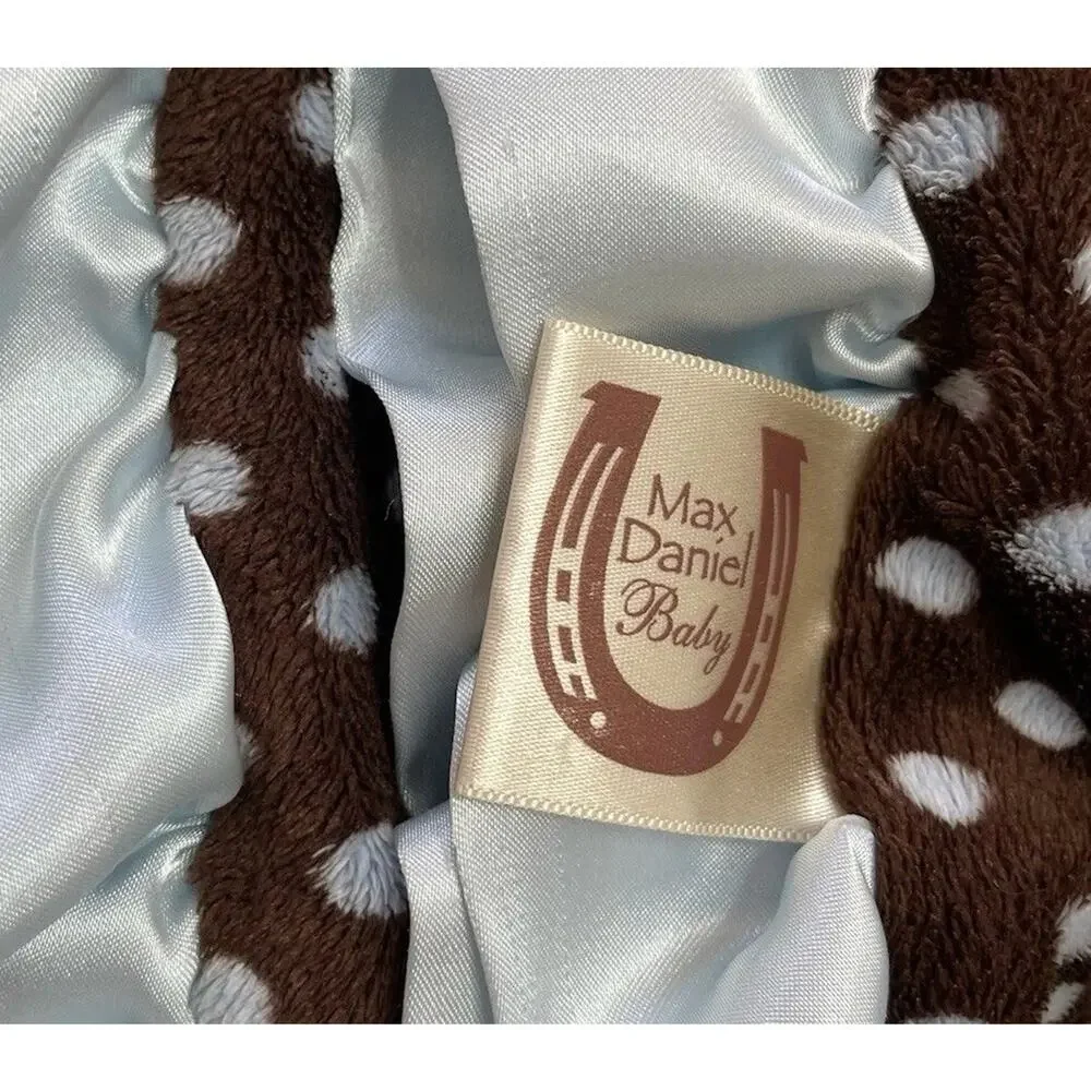 Max Daniel Polka Dot Baby Security Blanket Dark Brown Blue Ruffle Satin Trim